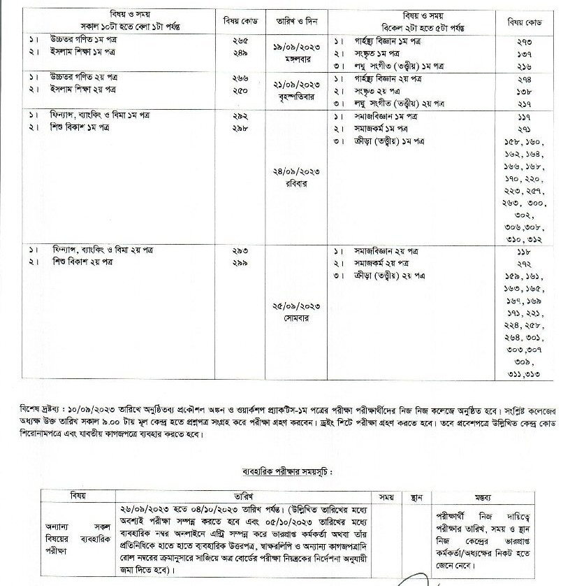 hsc routine 2023 2